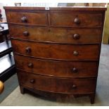 A 3' 7" 19th Century mahogany bow front chest of two short and four long graduated drawers, set on