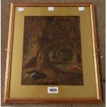 A gilt framed and slipped watercolour, depicting a woodland scene with cavaliers body