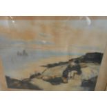 Manuel Robbe: Dans les roches (In the rocks), an aquatint etching in original frame - signed in