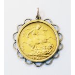 A 1918 gold sovereign in yellow metal pendant mount