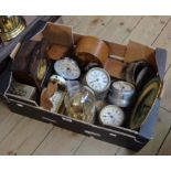 A box containing assorted clocks and timepieces, vintage alarm clocks - various condition