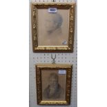 Two gilt framed pencil portraits of gentlemen, one signed with initials J. B. and dated November