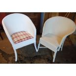 Two Lloyd Loom style chairs, both with later white painted finish