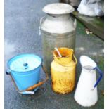 A Unigate Dairies aluminium milk churn - sold with a blue enamelled toilet bucket, jug and can