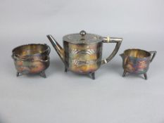 A HENRY WILKINSON & CO ELECTROPLATED THREE PIECE TEASET, in the style of Dr Christopher Dresser,
