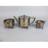 A HENRY WILKINSON & CO ELECTROPLATED THREE PIECE TEASET, in the style of Dr Christopher Dresser,