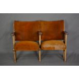 A SET OF NINE VINTAGE THEATRE CHAIRS, with velvet upholstery and gold painted uprights (image of a