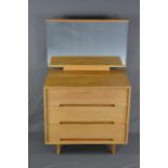 JOHN & SYLVIA REID LIGHT OAK DRESSING CHEST OF THREE LONG DRAWERS, a single mirror on raised rounded