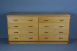 ERVI-MOBLER AS, Denmark, teak finish side by side chest of eight long drawers, approximate width