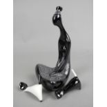 THREE BOXED ADAM SPALA CMIELOW POLISH PORCELAIN FIGURES, all black and white glazed, comprising