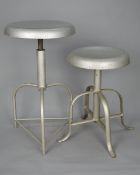 A PAIR OF INDUSTRIAL MACHINIST STYLE SWIVEL STOOLS, on triple legs (2)