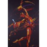 PENNY WARDEN (BRITISH, CONTEMPORARY), RHYTMIC, GYMNAST, oil on canvas, signed verso, box frame,