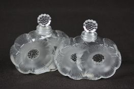 A PAIR OF LALIQUE 'TWO FLOWER' PERFUME BOTTLES, engraved to the base 'Lalique, France', height