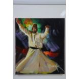 BEKIR (20TH CENTURY), Abstract study of a Turkish man dancing, oil on board, signed lower right,