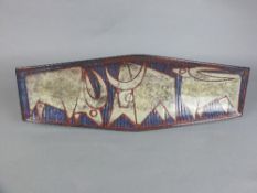 A DANISH BORNHOLM STUDIO POTTERY DISH, of elongated rectangular form, incised with three bulls on