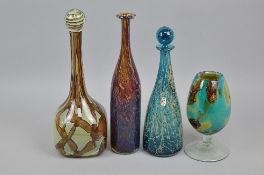 A GROUP OF MDINA GLASS, to include approximately 31cm earth tones decanter, two other decanters