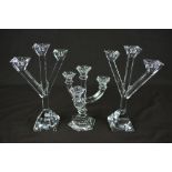 A PAIR OF VILLEROY AND BOCH CRYSTAL THREE BRANCH CANDELABRA FROM THE PISA RANGE, approximately