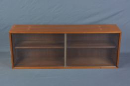 HILLE INTERPLAN TEAK WALL MOUNTED BOOKCASE BY ROBIN DAY, with double glazed sliding doors