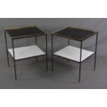 A PAIR OF FERRICANE STEEL AND BRASS TWO TIER OCCASIONAL TABLES, (s.d.) (2)