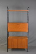 STAPLES LADDERAX TEAK SECTIONAL SHELVING SYSTEM, comprising of two steel laddered uprights, fall