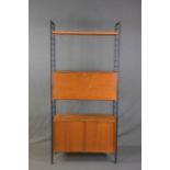 STAPLES LADDERAX TEAK SECTIONAL SHELVING SYSTEM, comprising of two steel laddered uprights, fall