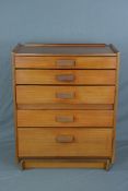 WHITE & NEWTON LTD, PORTSMOUTH TEAK CHEST OF FIVE LONG GRADUATED DRAWERS, approximate width 81cm x