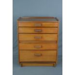 WHITE & NEWTON LTD, PORTSMOUTH TEAK CHEST OF FIVE LONG GRADUATED DRAWERS, approximate width 81cm x