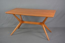 E-GOMME G-PLAN 1950'S BEECH HELICOPTER TABLE, approximate length 137cm x depth 76cm x height 74cm