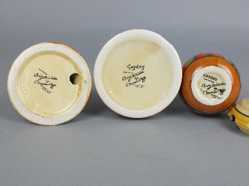 A CLARICE CLIFF BIZARRE GAY DAY HONEY POT, in the form of a skep, bee shaped knop to lid, printed - Image 2 of 14