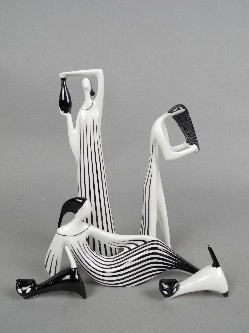 FIVE BOXED ADAM SPALA CMIELOW POLISH PORCELAIN FIGURES, all black and white glazed, comprising two