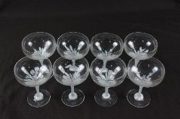 A SET OF EIGHT ROSENTHAL STUDIO LINE SNOW FLOWER CHAMPAGNE GLASSES, acid etched with makers mark,