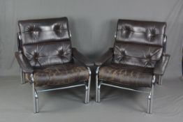 A PAIR OF 1970'S PIEFF ALPHA ARMCHAIRS BY TIM BATES, with chrome tubular frame, original brown