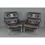 A PAIR OF 1970'S PIEFF ALPHA ARMCHAIRS BY TIM BATES, with chrome tubular frame, original brown