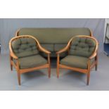 GREAVES & THOMAS 1960'S TEAK FRAMED THREE PIECE LOUNGE SUITE, comprising a sofa bed and a pair of