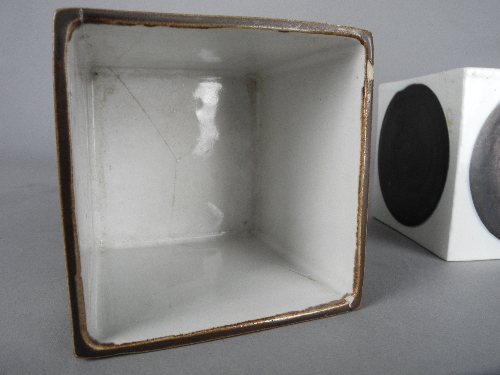 A TROIKA CUBE VASE, smooth white ground with a single black circle to the four sides, printed - Image 3 of 3