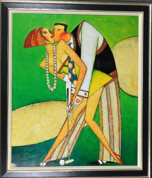 ANDREI PROTSOUK (UKRANIAN, 20TH CENTURY), 'Golfers', a giclee limited edition print on linen canvas,