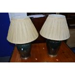 A PAIR OF GLAZED LAURA ASHLEY TABLE LAMPS, with shades (sd)