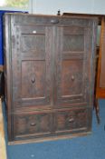 A PERIOD AND LATER OAK CUPBOARD, with two long drawers over two small doors