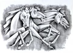 M.XAVIER RAJ, 'TRIPLE POWER', an original charcoal pencil drawing, signed and dated 2003 in