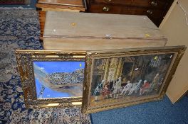 A VICTORIAN LIMED MAHOGANY DROP LEAF TABLE ON BRASS CASTERS and a late 20th Century study of a