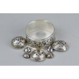 THREE LARGE NIELLO RUSSIAN SILVER BUTTONS, four Niello silver small buttons and a Niello Russian