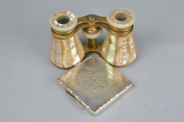 A PAIR OF M VIERFELDER FREIBURG MOTHER OF PEARL OPERA GLASSES (af), together with a silver plated