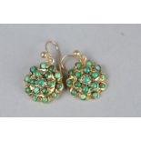 A PAIR OF VICTORIAN TURQUOISE CLUSTER 9CT GOLD DROP EARRINGS, the three tier cluster comprising