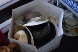 SEVEN ASSORTED LADIES AND GENTS HATS, in a card hat box