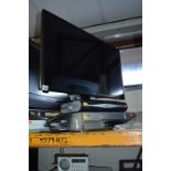 A LINGERT 32' LED TV, a Sky HD box and a JVC video player with four remotes (3)