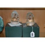TWO BOXED LIMITED EDITION NATIONAL TRUST CENTENARY GLASS PAPERWEIGHTS, shaped as acorns, (one with