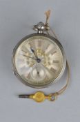 AN EARLY 20TH CENTURY OPEN FACE SILVER POCKET WATCH, silvered dial and subsidiary dial with