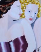KARL HARRIS. TWO GIRLS', a watercolour painting on card, signed by the artist, unframed, 46cm x