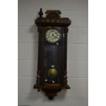 A VICTORIAN VIENNA MAHOGANY WALL CLOCK, approximate height 120cm (sd, losses)