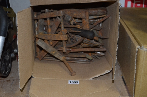 A SMALL BOX OF TOOLS, to include gauges and clamps